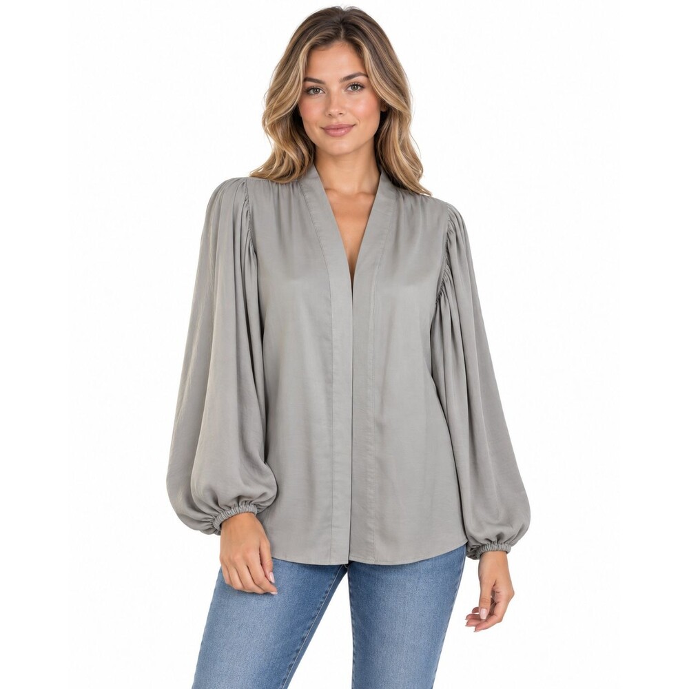 A New Day Cardigan Kimono Light Gray Satin Open Front Oversize Balloon Sleeve OS